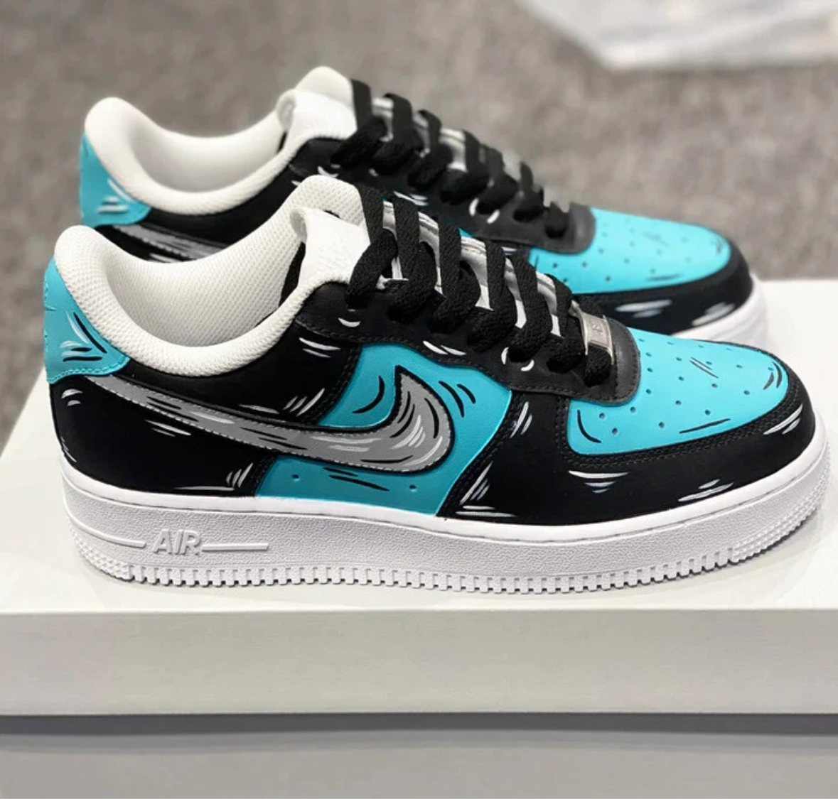 Teal and Black Cartoon - Custom Air Force 1 - Sole Struck